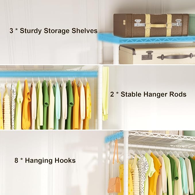FUTASSI Rolling Clothes Rack, Clothing Racks for Hanging Clothes, White | P3 Heavy Duty Garment Rack with Wheels, Freestanding Portable Closet Racks 39.4'' W x 14'' D x 78.5'' H, Max Load 470 LBS