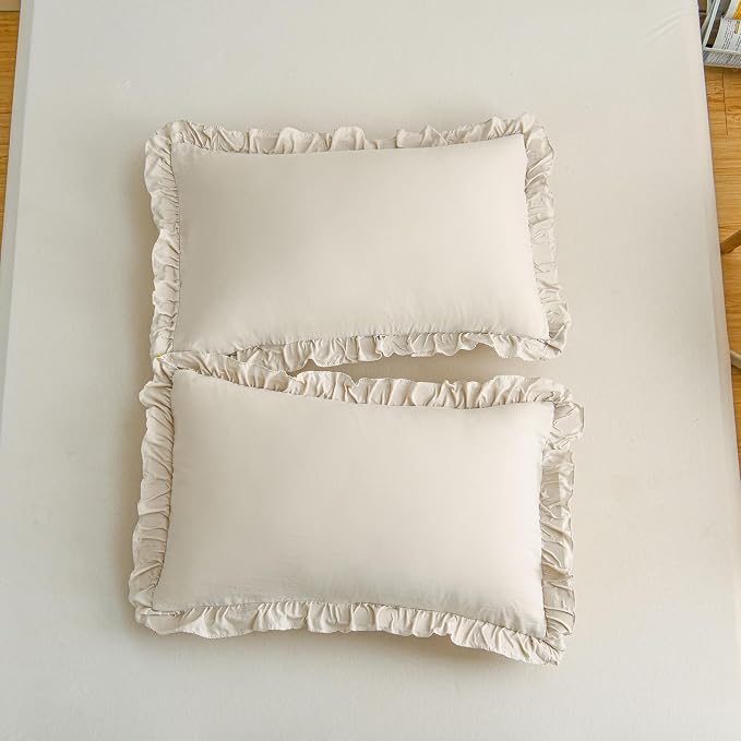 Merryword Beige Pillowcases Standard Ruffled Pillow Shams 20x26inch Beige Gray Ruffle Pillowcases Set of 2 Shabby Chic Pillow Cover
