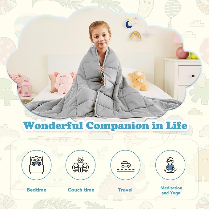 CuteKing Weighted Blanket - Weighted Blanket with Premium Glass Beads - Breathable Heavy Blanket for Comfort Sleep - Thick Blanket All Season (10lbs, 48"x72", Light Grey)