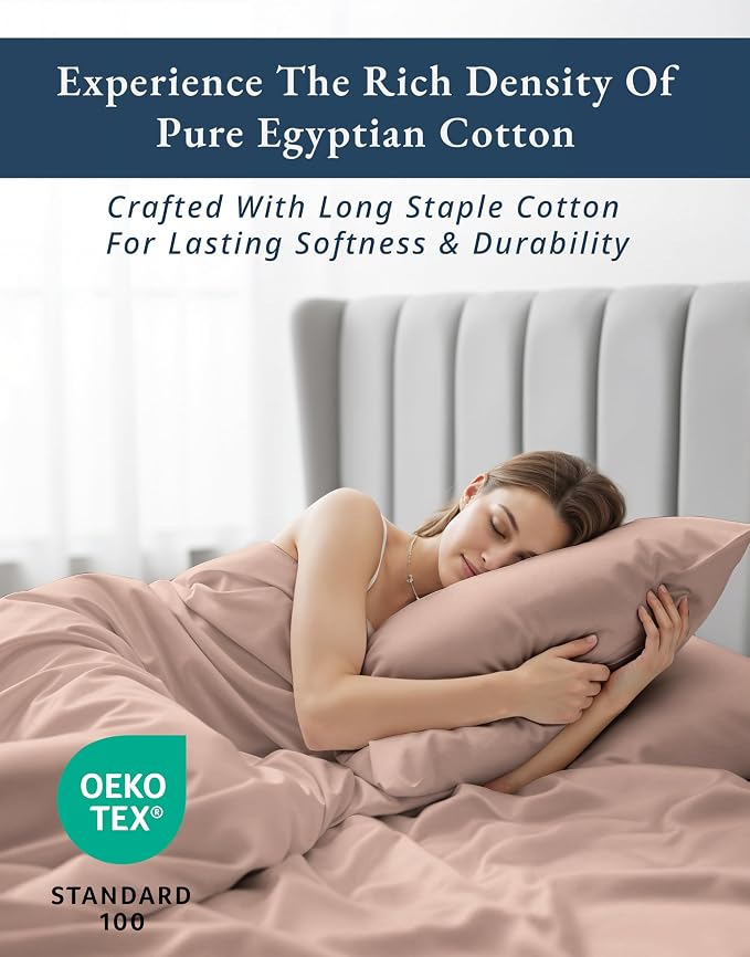 LANE LINEN Cotton Sheets Queen 100% Egyptian Cotton Sateen - Sepia Rose | Queen Size Sheet Set - 4-Piece Set, For A Luxurious Night's Sleep, For A Silky Hotel-Style Bed, Guest-Ready Comfort