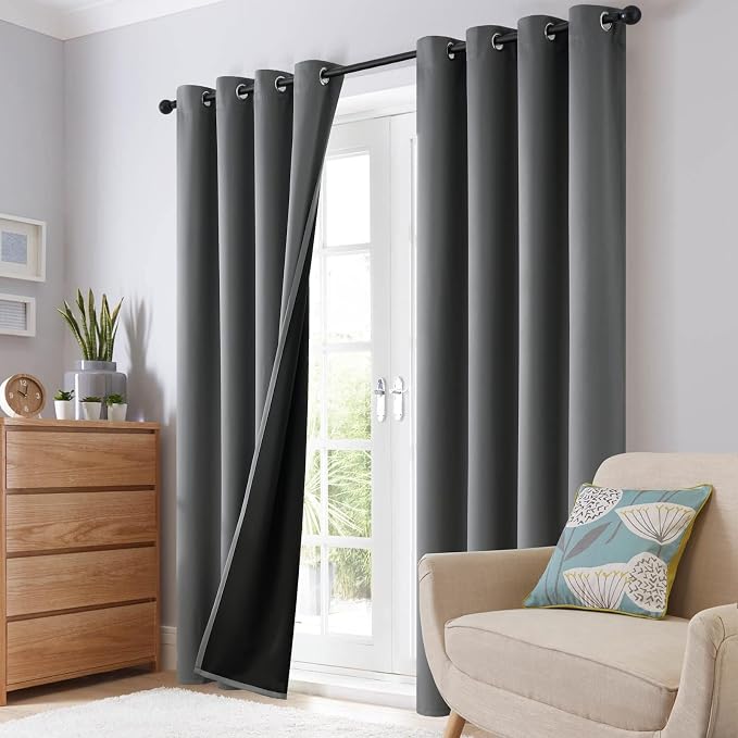 SimpleHome Grey 100% Blackout Curtains Room Darkening Living Room 84 Inch | Curtains for Bedroom,Thermal Insulated Grommet Window Drapes,Curtains for Living Room with Black Back,42 x 84 Inch,2 Panels