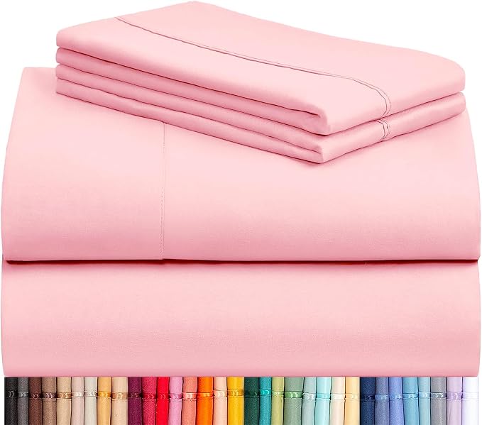 Cal King Size Sheets Set, Cooling & Soft Deep Pocket Bed Sheets, 4PC | LuxClub Silky Fitted Sheet & Pillowcase Sets, Breathable Hotel Luxury Bedding for Mattress Wrinkle Free, Baby Pink