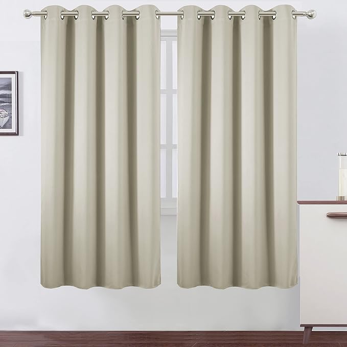 Light Beige Thermal Blackout Curtains/52 x 72 Inch/Set of 2 Panels Room Darkening Curtains