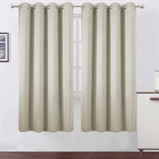 Light Beige Thermal Blackout Curtains/52 x 72 Inch/Set of 2 Panels Room Darkening Curtains