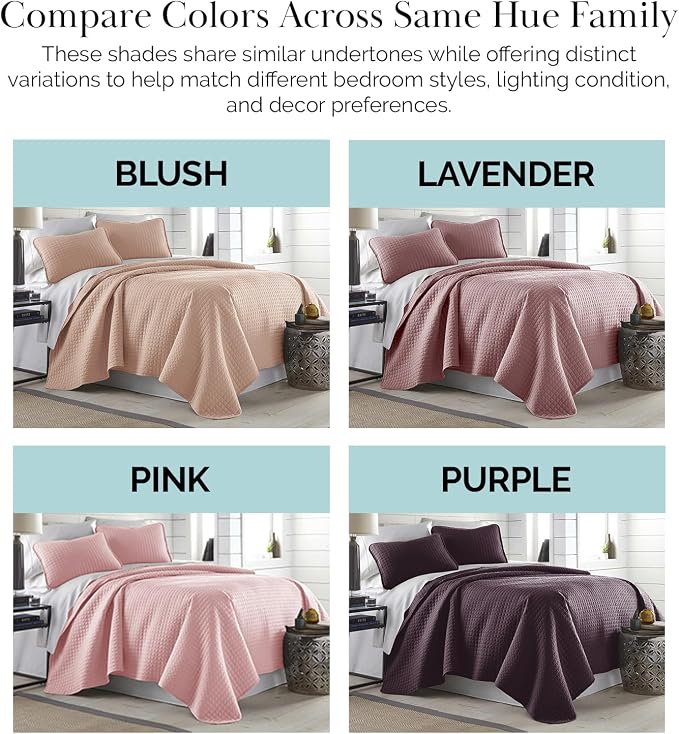 Southshore Fine Living, Inc. Oversized King Quilt Set, Stitched Blush Pink Quilt Bedspread, 2 Matching Pillow Shams, Machine Washable Cal/King Quilts, Hotel Quality Bedding, Cozy Coverlet, Blush
