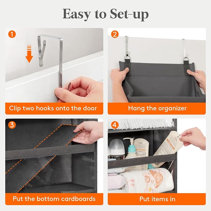 Lifewit 1 Pack Over the Door Organizer, 12 Section Clear Window Hanging Storage with 4 Side Pockets, Sturdy Anti Tilt 40 lbs Load Behind Door for Closet, Bedroom, Bathroom, Nursery, Dorm, Dark Gray