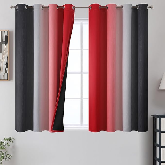 Red and Black Ombre Blackout Bedroom Curtains 54 Inch Long | Room Darkening, Thermal Insulated Grommet Curtains, Light Blocking Window Drapes for Living Room/Kids Room,52Wx54L,Panels