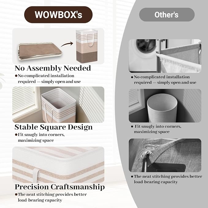 WOWBOX 2 Pack Laundry Baskets, Collapsible Dirty Clothes Laundry Hampers | with Reinforced Handles, Waterproof Coating, 2 Pack for Clean & Dirty Clothes, for Bedroom, Bathroom, Dorm (88L Khaki)
