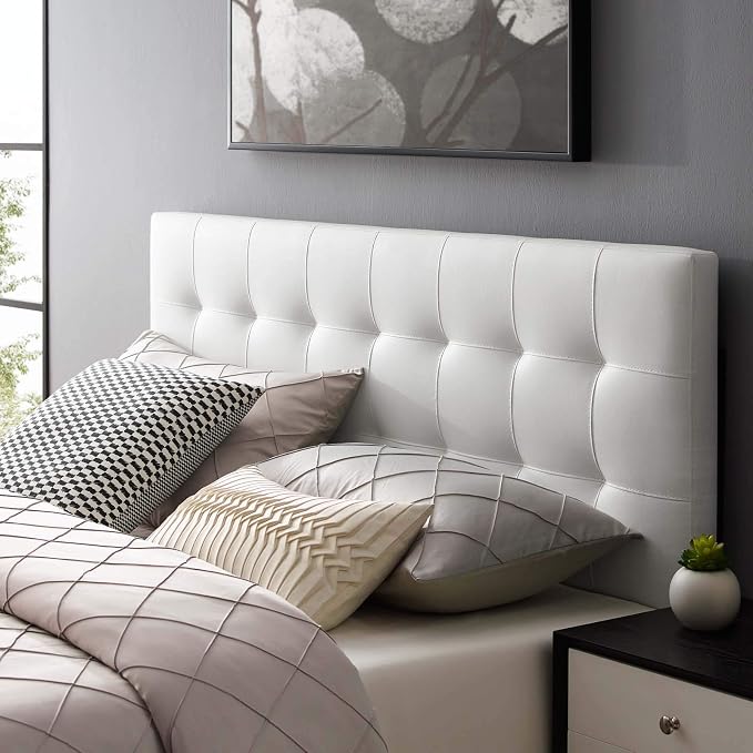 Modway Lily Tufted Faux Leather Upholstered Queen Headboard in White