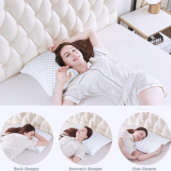 OSBED Shredded Memory Foam Pillows Queen Size Set of 4 | Neck pain relief, supportive, odorless, cooling pillow, adjustable, washable, CertiPUR-US hypoallergenic adult pillow