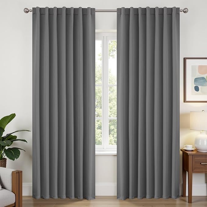 Joydeco Blackout Curtains 108 Inches Long, Thermal Insulated Black Out Curtains 2 Panels Set, Room Darkening Drapes for Living Room Window Rod Pocket Back Tab (W37 x L108 Inch, Light Grey)