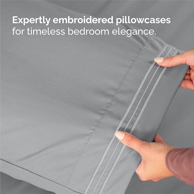 King Size 4 Piece Sheet Set - Breathable & Cooling Sheets - Steel Blue | Hotel Luxury Bed Sheets for Women & Men, Deep Pockets, Easy-Fit, Extra Soft and Wrinkle Free Sheets, Oeko-Tex Bed Sheet Set