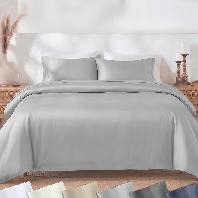 California Design Den Luxury Duvet Cover Set Twin XL, Light Grey | Soft 400 Thread Count 100% Cotton Sateen Backed by GH Seal, Duvet Cover & Pillow Sham 2 Pc Set, Button Closure & Corner Ties