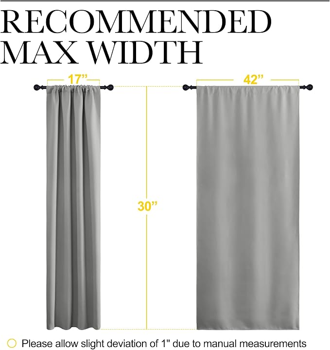 NICETOWN 2 Panels Blackout Curtains, Rod Pocket Thermal Insulated Drapes for Kitchen, Heavy Duty Small Window Treatment for Dorm Room, Studio Apartment, Basement (Silver Grey, W42 x L30)