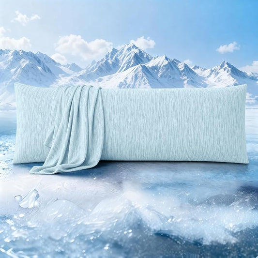 ZonLi Cooling Body Pillowcase for Hot Sleepers, Breathable Body Pillow Cover, Double-Sided Cooling Fabric, Soft Silky Touch, Ideal for Night Sweats, 20 x 54 Inch, Blue