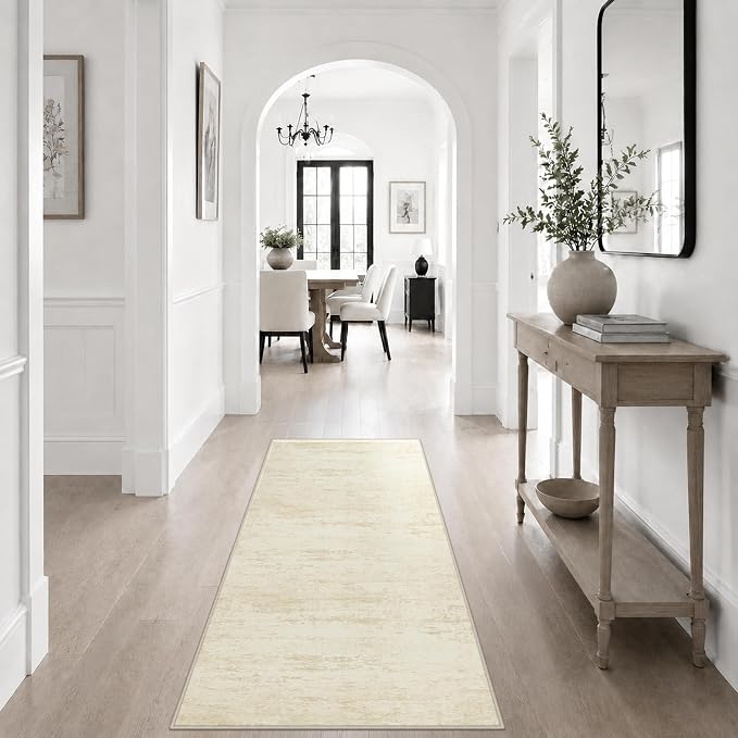 2x5 Washable Runner Rug：Modern Abstract Kitchen Soft Carpet Beige | For Hallway, Bedroom, Kitchen, Laundry, Bathroom,Door Mat,Modern Abstract,Machine washable,Non-Slip,Stain Resistant,Indoor