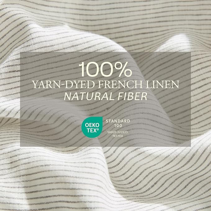 DAPU 100% French Linen Duvet Cover 3Pcs Set, 170GSM Linen Bedding, King | Soft Breathable All-Season for Hot sleepers, Corner Ties & Zipper Closure, French Linen Flax from Normandy, Gray Stripe