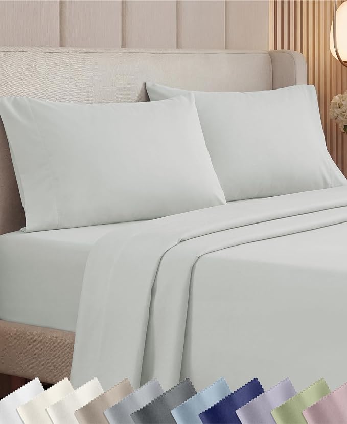 California Design Den 1000 Thread Count Cotton Queen Sheet Set 4pc, Silver | Backed by Good Housekeeping Seal - 100% Cotton Sateen - Soft, Thick & Heavy, 16" Deep Pocket, All-Around Elastic, Durable