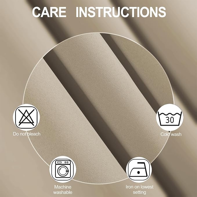 Khaki Thermal Blackout Curtains/38 x 84 Inch/Set of 2 Panels Room Darkening Curtains for Bedroom