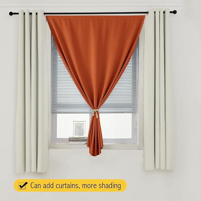 Portable Light Blocking Curtains Self-Stick Design, Removable Adhesive Window Shades for Apartment Office, 71" W x 84" L, Orange, 1 Panel
