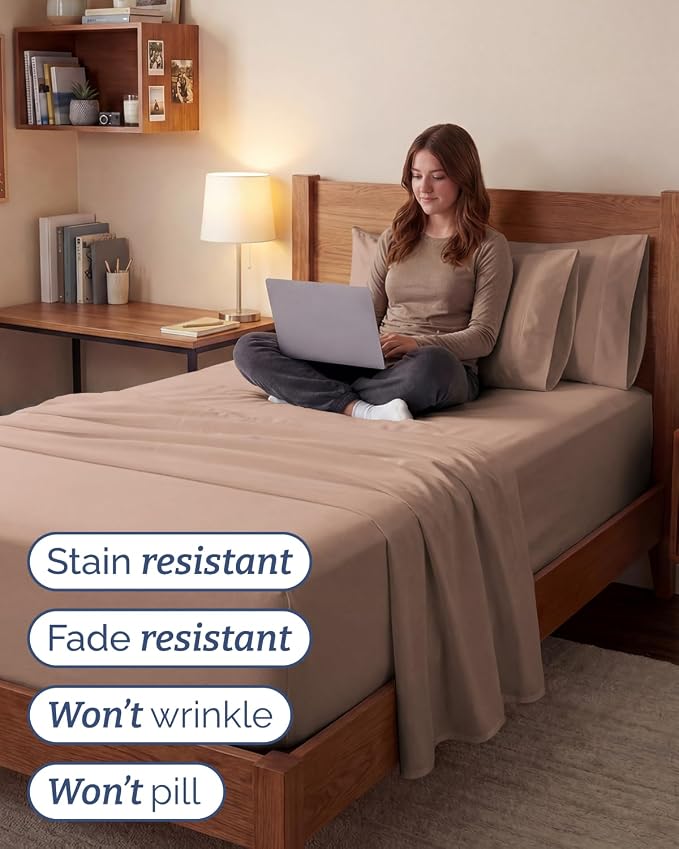 Extra Deep Twin XL Sheet Set - 4 Piece College Dorm Room - Mauve | College Dorm Room Essentials, Easy & Secure Fit, Ultra-Soft, Wrinkle & Fade Free, Comfy Sheets Set with Extra Deep Pockets