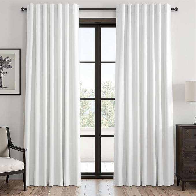 Topfinel Cream White 78 Inch Living Room Boho Curtains 2 Panels Set 100% Blackout Room Darkening Insulated Thick Linen Textured Curtain Drapes Cabin Bay Window Treatments with Back Tab