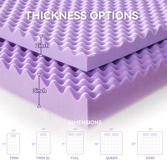 SINWEEK 1.5 Inch Egg Crate Memory Foam Mattress Topper Twin Size, Soft Mattress Pad for Back Pain Relief, Bed Topper, CertiPUR-US Certified