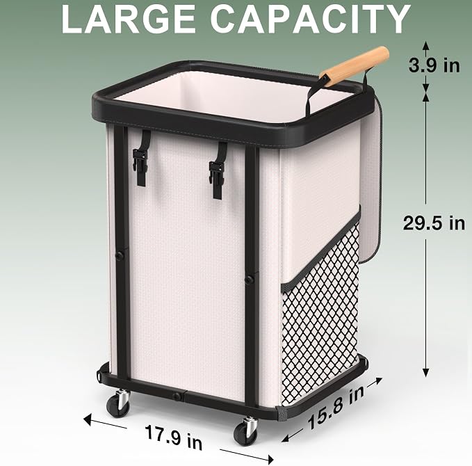 150L Laundry Basket with Wheels,Rolling Basket Hamper with Lid&Handle White | Laundry Organizer Storage Cart with Heavy Duty Sturdy Metal Frame for Home, Hotel, Laundry Room