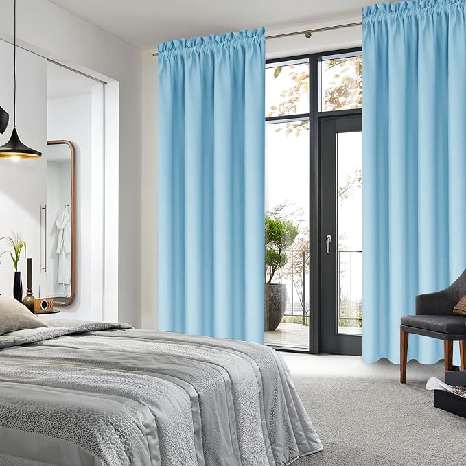 DWCN Blackout Curtains for Bedroom Living Room 42 x 54 Inch Long 2 Panels | Room Darkening, Thermal Insulated, Light Blocking, Rod Pocket Drapes, Noise Reducing Window Treatments, Light Blue