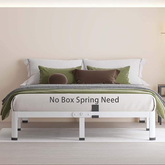 MAF 7 Inch King Metal Platform Bed Frame White with Round Corner Legs | Mattress Slide Stopper, 3000 LBS Heavy Duty Steel Slats Support, Noise Free, No Box Spring Needed, Easy Assembly, Anti-Slip