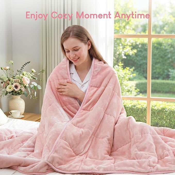 Cottonblue Pink Weighted Blankets 25lbs for Adults King Size 90"x90" Soft | Cozy Sherpa Fleece Weighted Throw Blankets for Calm Sleep Relax, Warm Fuzzy Comfort Flannel Heavy Blanket for Bed Sofa Couch