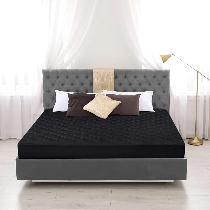 Quilted Mattress Pad, Twin Mattress Protector Topper fits 16" Deep, Black | Soft Breathable Fitted Mattress Cover, Noiseless, Deep Pockets & Machine Washable for Home & Hotels by Utopia Bedding
