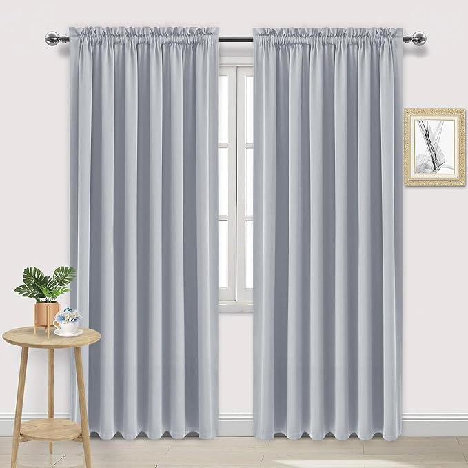 DWCN Wide Blackout Curtains for Living Room 70 x 84 Inch Long 2 Panels | Room Darkening, Thermal Insulated, Light Blocking, Rod Pocket Drapes, Noise Reducing Window Treatments, Silver Grey