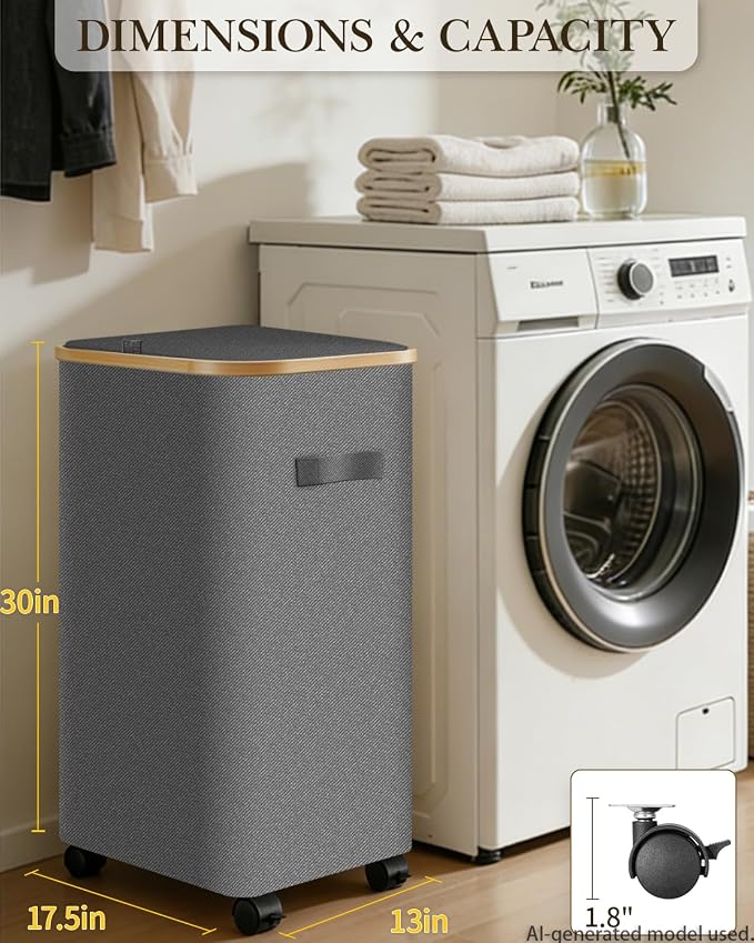 Laundry Basket with Wheels, 110L Large Rolling Laundry Hamper for Dorm | Clothes Hampers for Laundry with Inner Bag, Collapsible Dirty Clothes Hamper for Bedroom, Bathroom, Laundry Room