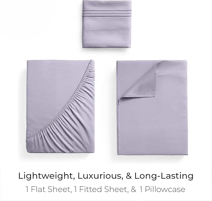 Mellanni Iconic 3-Piece, Ultra Soft Sheet Set (Twin, Lavender) | 10M+ Sleepers. Lab-tested: Sleeps Cool, Stays Bright, Strong, Smooth. Good Housekeeping Best Bedding, 7 yrs running.