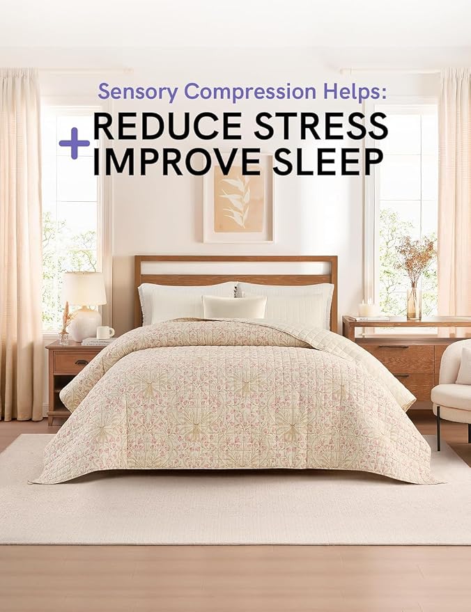 YnM 20lbs Weighted Blanket for Adults, Linen Heavy Bed Throw Blanket with Cooling Glass Beads for All Season Use, Ideal for ~190lbs (60x80 Inches, Queen, Campanula)