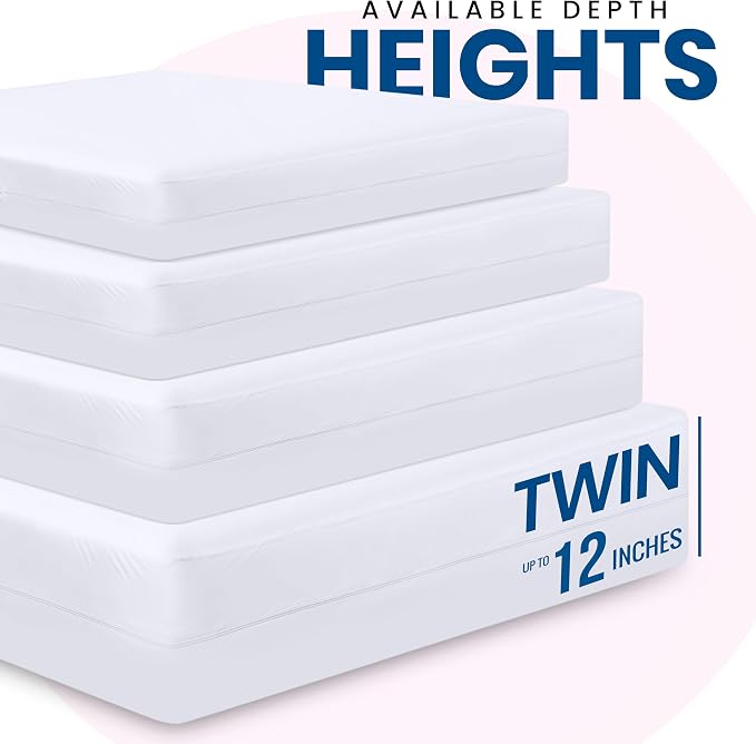 Bulk 10-Pack Twin Size Hotel Mattress Encasement 100% Waterproof, 12" Deep | White, Commercial, Resorts, Motels & Institutional Use, Zippered 6-Sided Mattress Protector