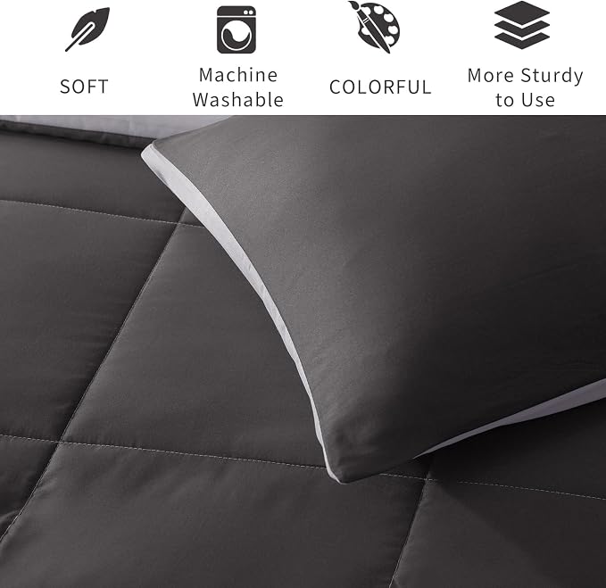 Exclusivo Mezcla Reversible Soft Twin Comforter Set, 2 Pieces | Grey Lightweight Microfiber Down Alternative Comforters, All-Season Bedding with 1 Pillow Sham