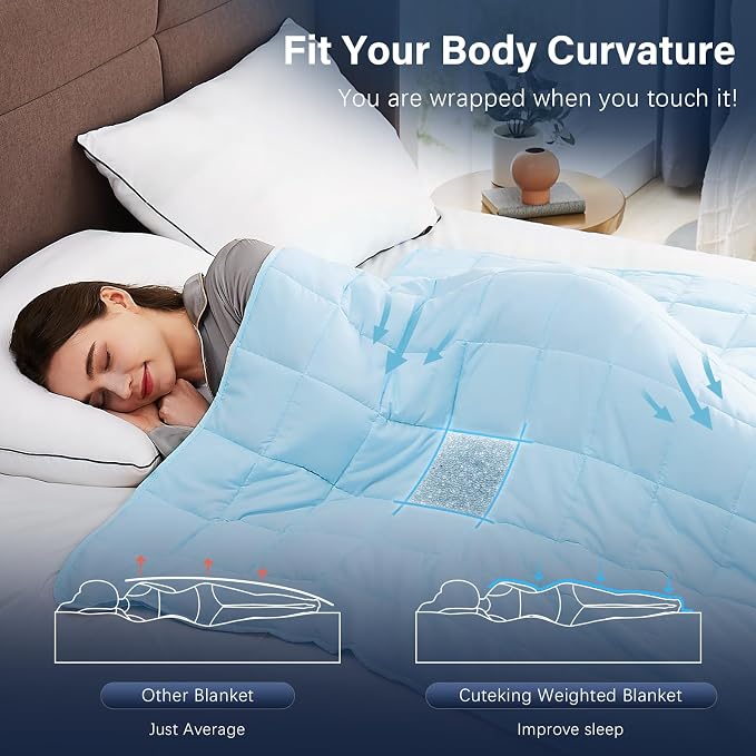 CuteKing Weighted Blanket for Adults: Weighted Blanket with Premium Glass Beads - Breathable Heavy Blanket for Comfort Sleep - Thick Blanket for Adult All Season (25lbs, 88"x104", Light Blue)