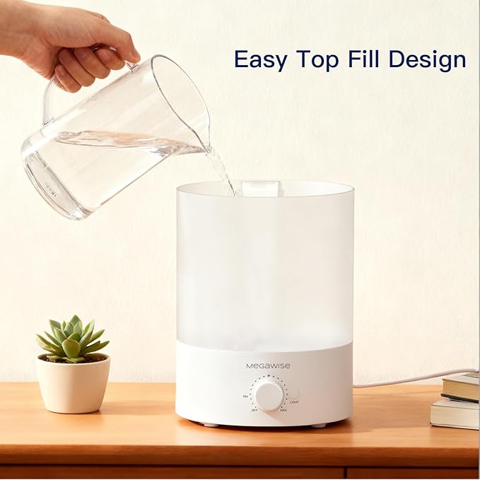 MEGAWISE 2 pack 3.5L Ultrasonic Cool Mist Humidifier – Top-Fill, Essential Oil Diffuser, Quiet Operation, Night Light, Auto Shut-Off for Home & Office (2)