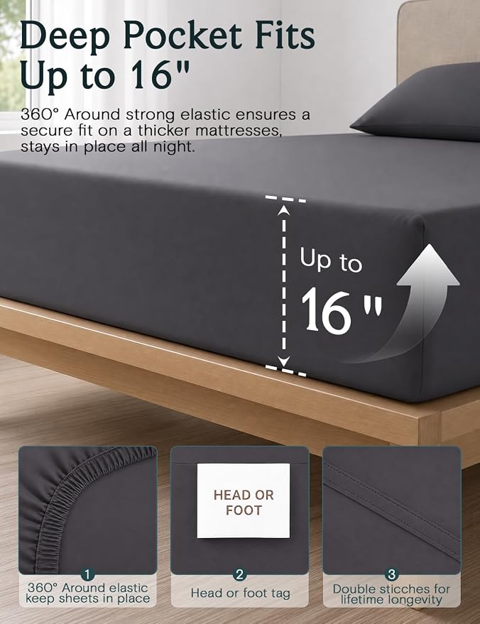 LuxClub Full Size Sheets, Deep Pocket Bed Sheets Full Size 4PC, Soft Cooling Sheets Set for Full Sized Bed, Breathable Hotel Luxury Bedding Wrinkle Free, Silky Fitted Sheet & Pillowcase Sets, Black | LuxClub Silky Fitted Sheet & Pillowcase Sets, Breath...