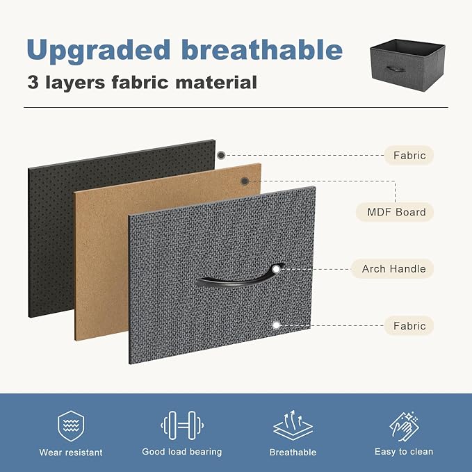 DUMOS 10 Drawer Dresser for Bedroom, Storage Organizer Chest of Drawers | Wide Fabric Closet Organizer Tower Furniture with Wooden Top Metal Frame, Dorm, Grey