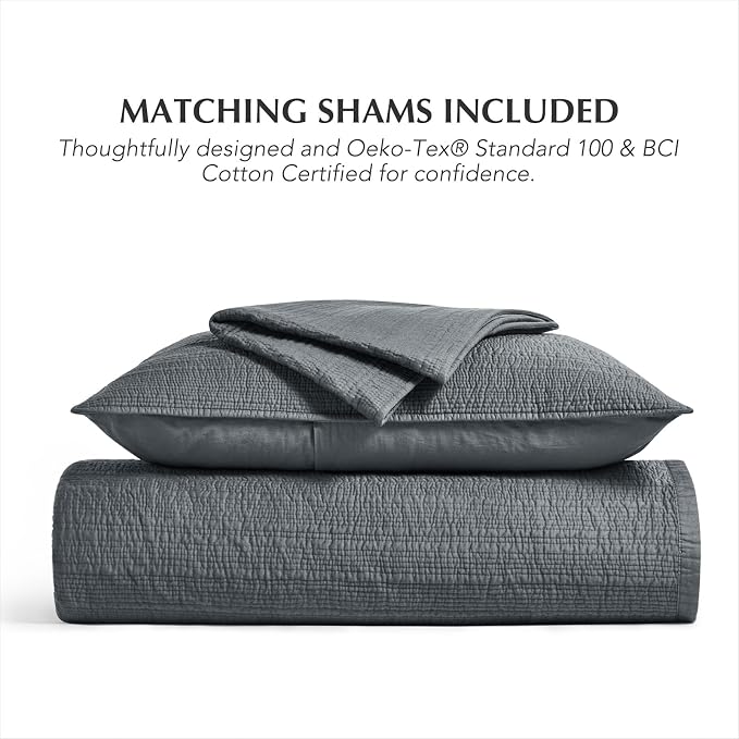 EVERGRACEHOME Cotton Sateen Channel Quilt Set, Queen Size, Midnight Blue | 100% Cotton, Pre-Washed Soft Coverlet Bedspread, 3-Piece Refined Channel Stitch Bedding Set for All Season, 2 Pillow Shams