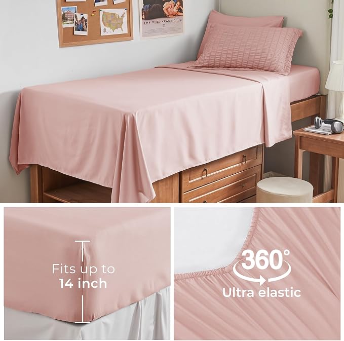 HYMOKEGE Rose Gold Twin Comforter Set Seersucker 5 Pieces, All Season Luxury Bed in a Bag Queen for Bedroom, Bedding Set with Comforter, Sheets, Pillowcase & Sham