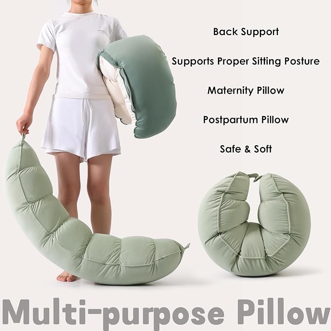Peallow(Pat. Pend) – Long Round Body Pillow for Adults, Bolster Pillow for Sleeping, Soft and Supportive Pillow for Sleeping & Lumbar Support (Celadon Green,39")