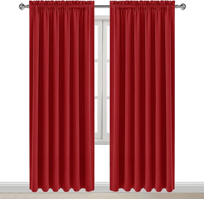 DWCN Wide Blackout Curtains for Bedroom Living Room 70 x 84 Inch Long Red | 2 Panels Set, Room Darkening, Thermal Insulated, Light Blocking, Rod Pocket Drapes, Noise Reducing Window Treatments