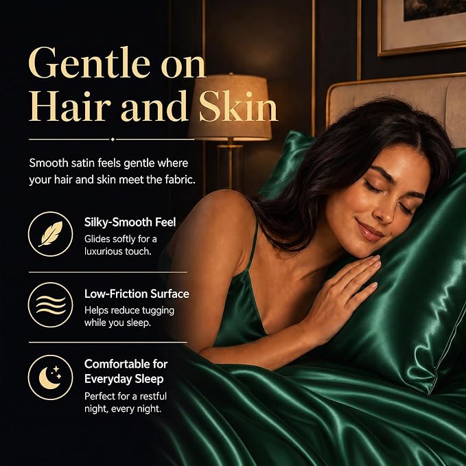CozyLux Satin Sheets Full, 4-Piece 14-Inch Deep Pocket Sheet Set | OEKO-TEX Certified Silky Soft Sheet Set for Hair & Skin, Luxurious Silky-Smooth Satin for Elegant Bedroom Decor, Dark Green