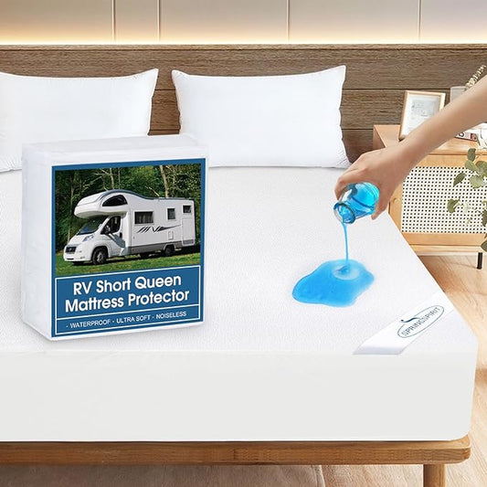 RV Short Queen Terry Mattress Protector Waterproof for 75''×60'' up to14'' | Ultra Soft & Breathable Smooth Top Fitted Mattress Cover Skin-Friendly Machine Washable Mattress Protector