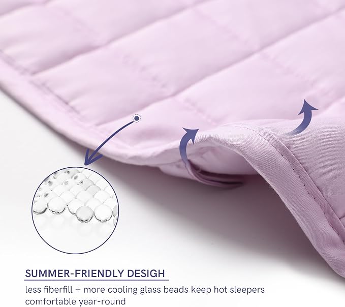 YnM Exclusive Weighted Blanket, Soothing Organic Long Stapled Cotton, Smallest Compartments, Bed Blanket for One Person of 140lbs, Ideal for Twin/Full Bed (48x72 Inches, 15 Pounds, Lavender)
