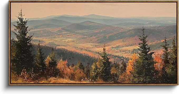 InSimSea Extra Large Framed Fall Wall Art, Autumn Mountains Forest, 20x40in | Living Room Country Farmhouse Decor, Landscape Canvas Prints, Retro Long Pictures for Bedroom Above of Bed